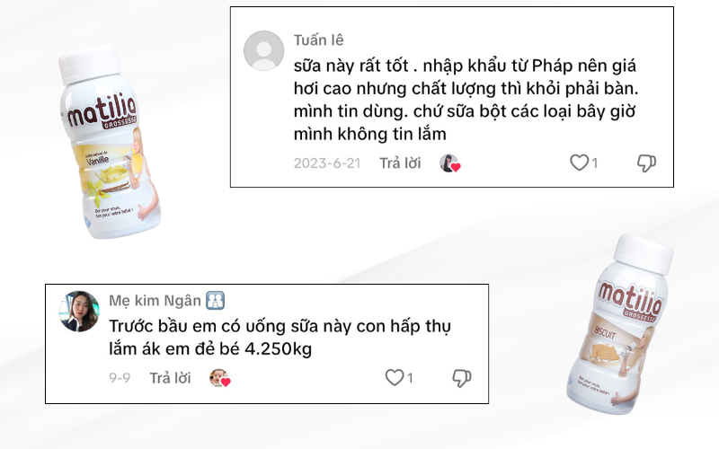 Những đánh giá tích cực từ người dùng sữa bầu Matilia
