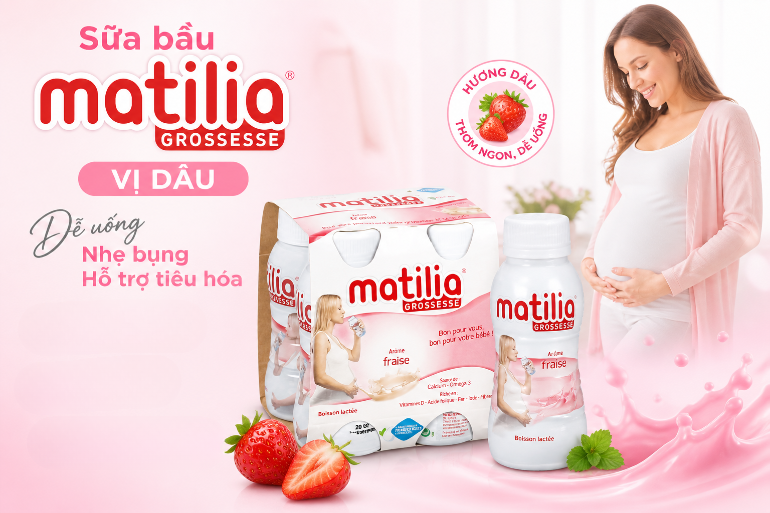 Sữa bầu Matilia vị dâu có dễ uống không? Giải pháp cho mẹ nghén & táo bón